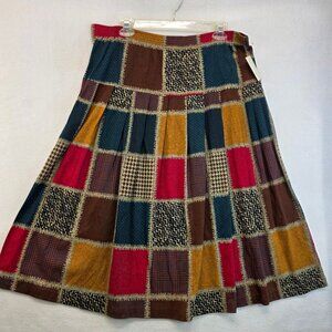 Vintage HMJ Patchwork Midi Skirt Size L Multicolor USA Boho Indie Festival Artsy